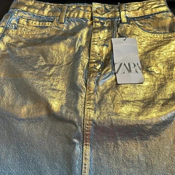 ZARA Z1975 METALLIC DENIM SKIRT